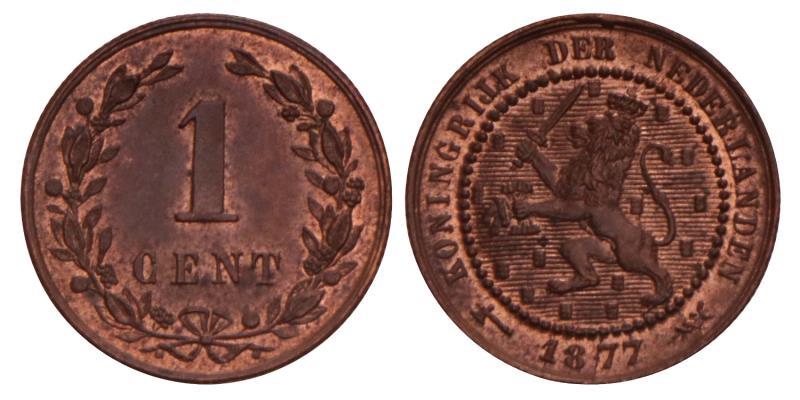 1 Cent Willem III 1877. FDC.