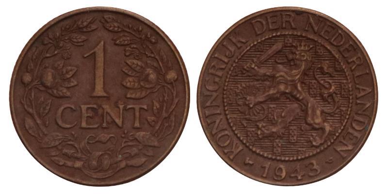 1 Cent Wilhelmina 1943. FDC.