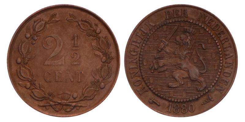 2½ Cent Willem III 1880. Prachtig / FDC.
