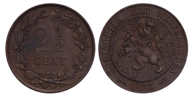 2½ Cent Willem III 1883. Prachtig +.