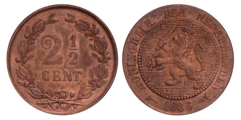 2½ Cent Willem III 1886. FDC -.