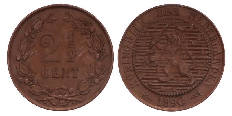 2½ Cent Willem III 1890. Prachtig / FDC.