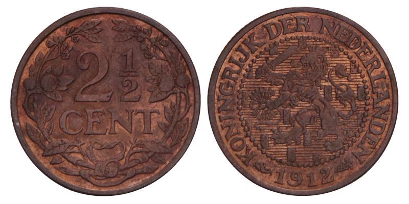 2½ Cent Wilhelmina 1912. Prachtig.