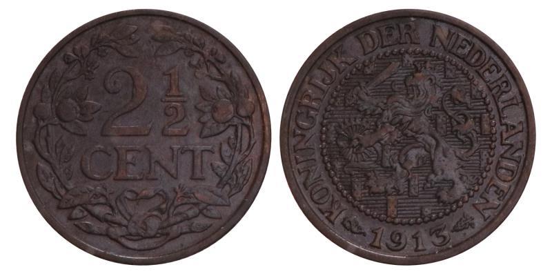 2½ Cent Wilhelmina 1913. Prachtig / FDC.