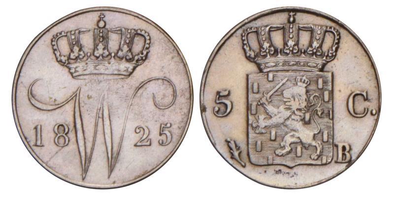 5 Cent Willem I 1825 B. Zeer Fraai +.