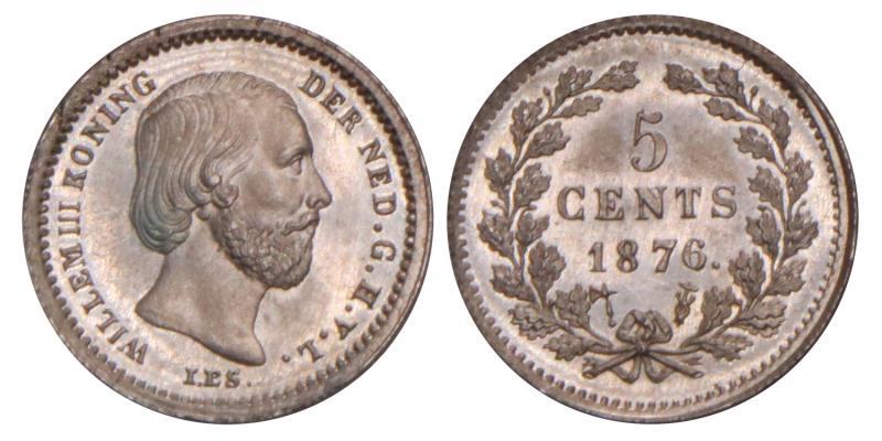 5 Cent Willem III 1876. FDC.