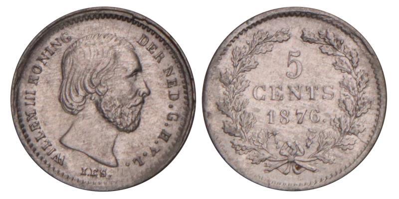 5 Cent Willem III 1876. Prachtig.