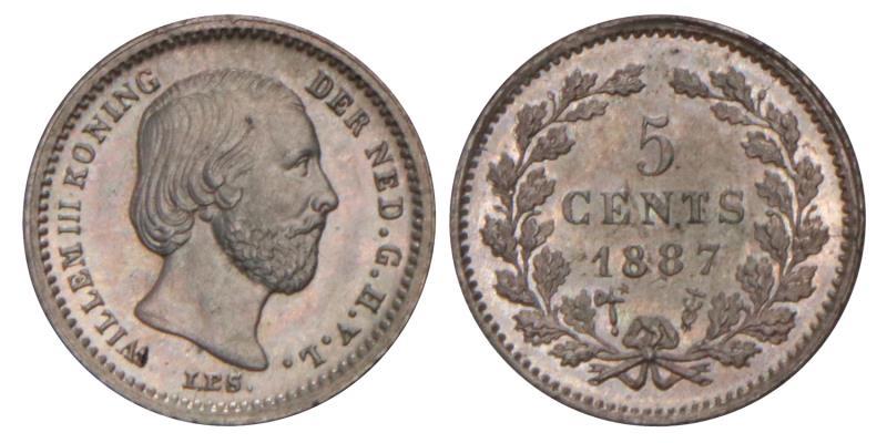 5 Cent Willem III 1887. FDC -.