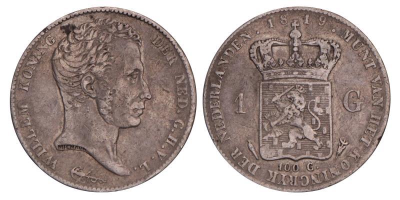 1 Gulden Willem I 1819. Zeer Fraai -.