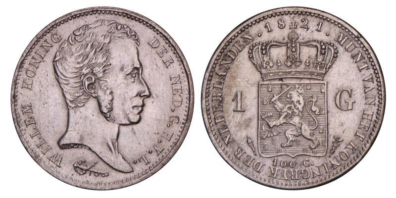 1 Gulden Willem I 1821 U. Prachtig -.