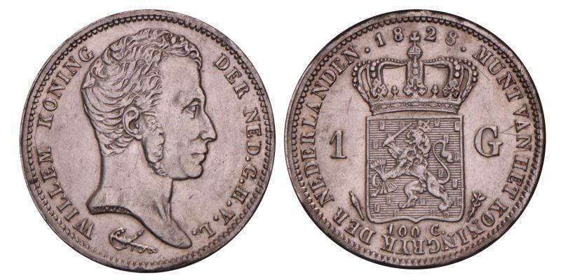 1 Gulden Willem I 1828 U. Prachtig -.