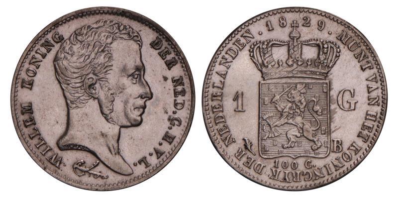 1 Gulden Willem I 1829 B. Zeer Fraai / Prachtig.