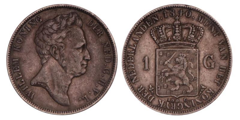 1 Gulden Willem I 1840. Zeer Fraai +.