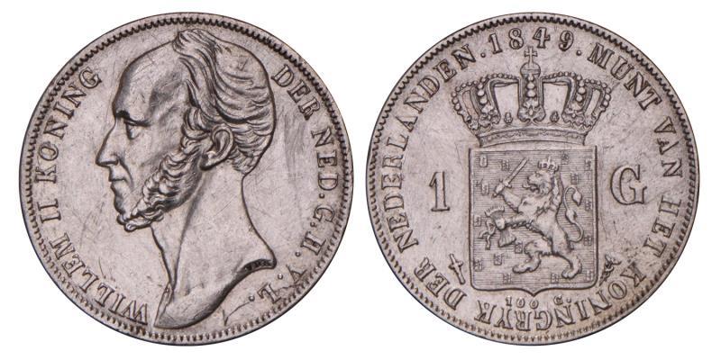 1 Gulden Willem II 1849. Prachtig -.