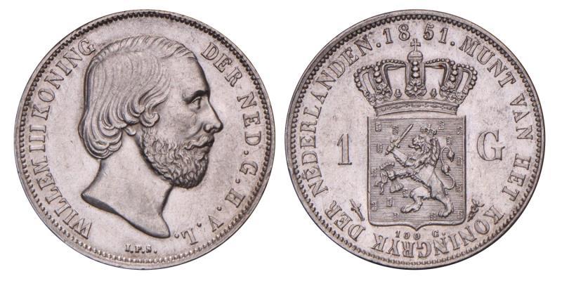 1 Gulden Willem III 1851. Prachtig / FDC.