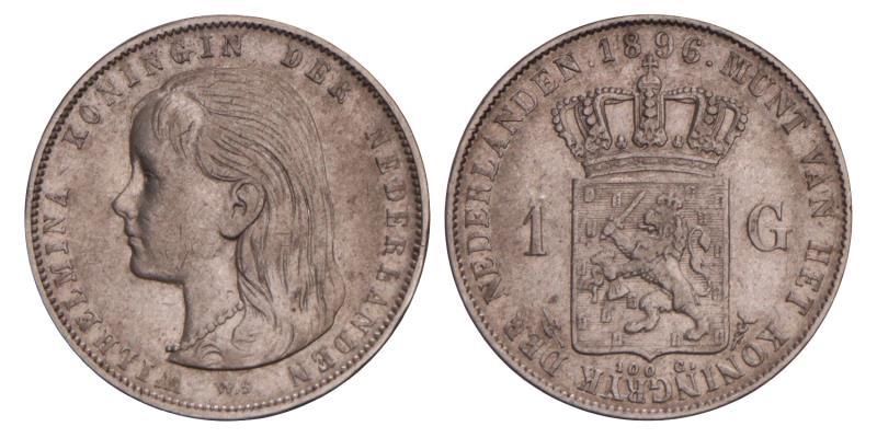 1 Gulden Wilhelmina 1896. Zeer Fraai +.
