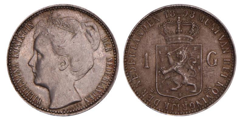 1 Gulden Wilhelmina 1898. Prachtig +.