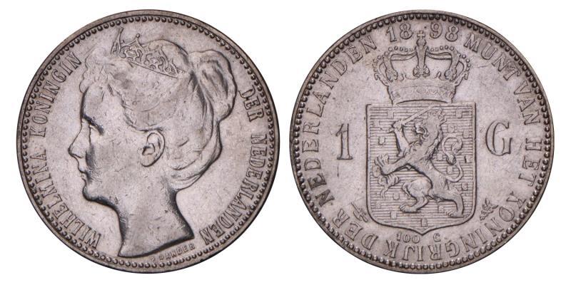 1 Gulden Wilhelmina 1898. Zeer Fraai.