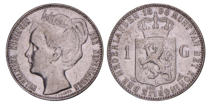1 Gulden Wilhelmina 1898. Fraai.