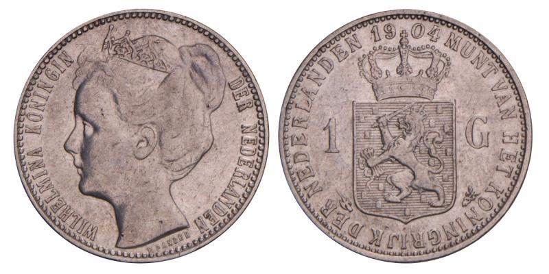 1 Gulden Wilhelmina 1904. Zeer Fraai -.