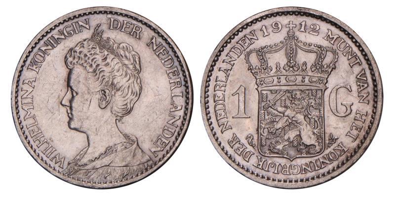 1 Gulden Wilhelmina 1912. Zeer Fraai -.