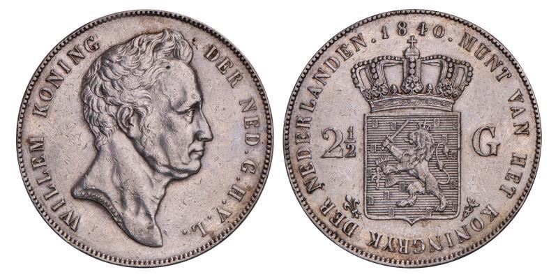 2½ Gulden Willem II 1840. Zeer Fraai / Prachtig.