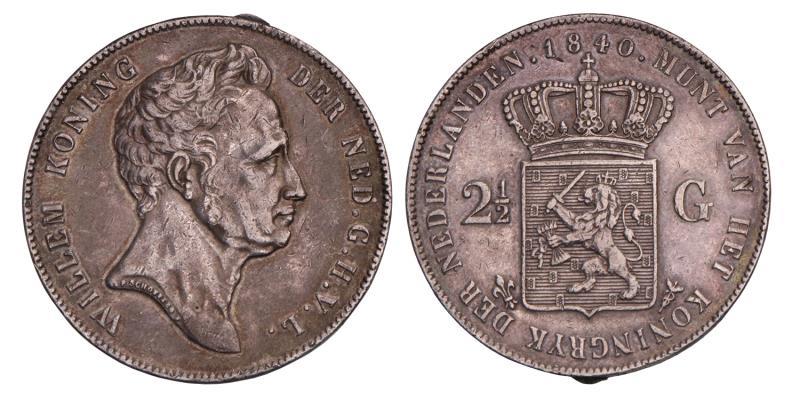 2½ Gulden Willem II 1840. Zeer Fraai / Prachtig (montage).