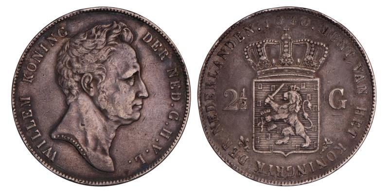 2½ Gulden Willem II 1840. Zeer Fraai.