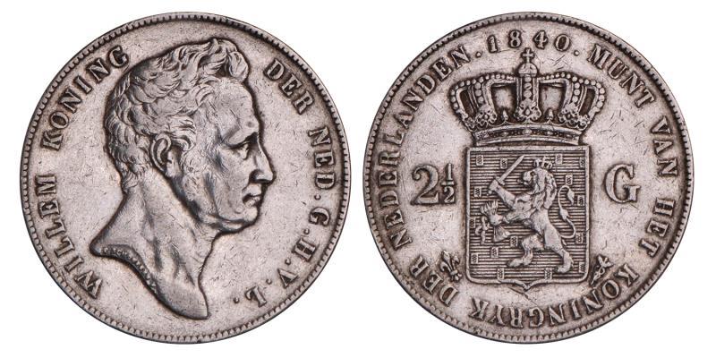 2½ Gulden Willem II 1840. Zeer Fraai.