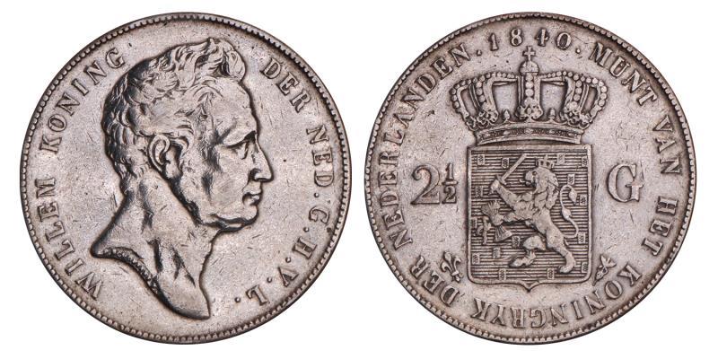 2½ Gulden Willem II 1840. Fraai / Zeer Fraai.