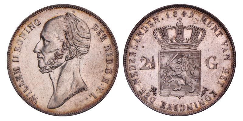 2½ Gulden Willem II 1842. Prachtig -.