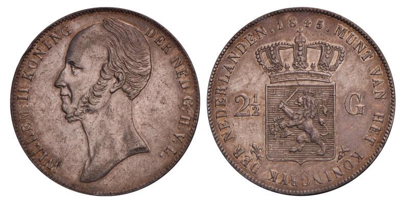 2½ Gulden Willem II 1845. Prachtig -.