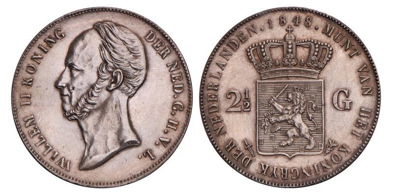 2½ Gulden Willem II 1848. Prachtig / FDC.