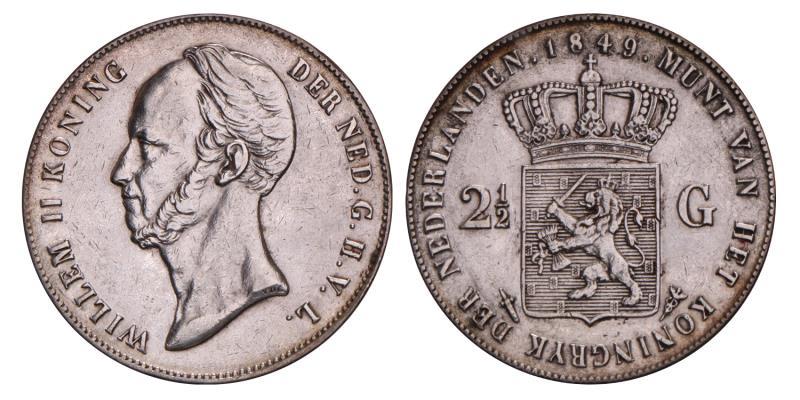 2½ Gulden Willem II 1849. Zeer Fraai.
