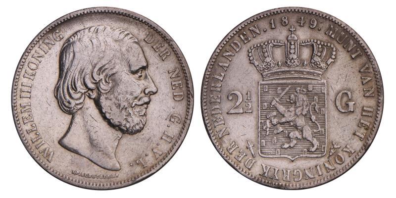 2½ Gulden Willem III 1849. Zeer Fraai.