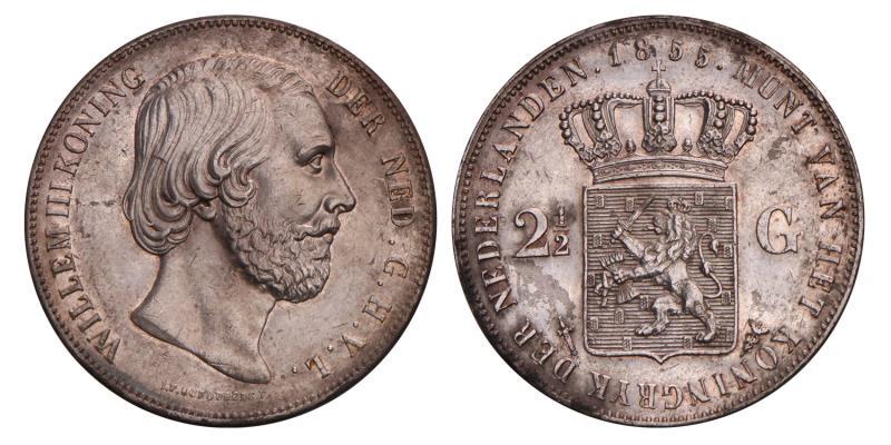 2½ Gulden Willem III 1855. Prachtig / FDC.
