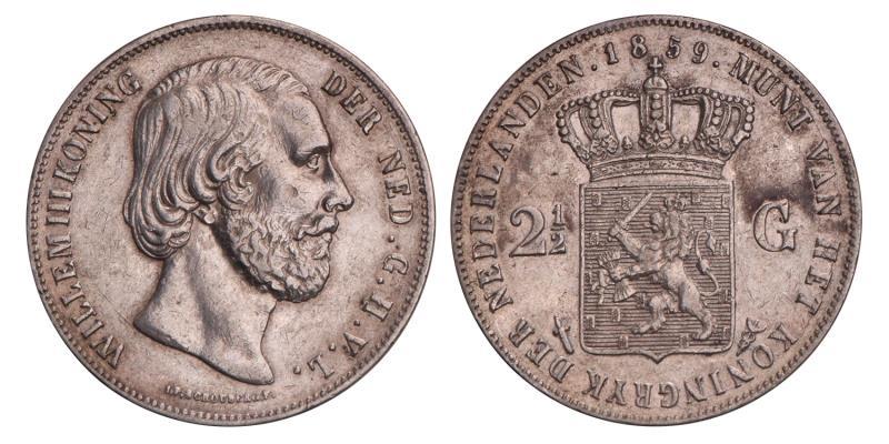 2½ Gulden Willem III 1859. Zeer Fraai / Prachtig.