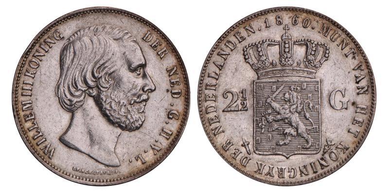 2½ Gulden Willem III 1860. Prachtig -.