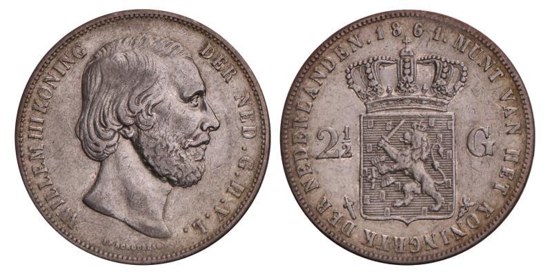 2½ Gulden Willem III 1861. Zeer Fraai +.