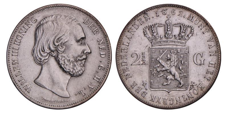 2½ Gulden Willem III 1862. Zeer Fraai / Prachtig.