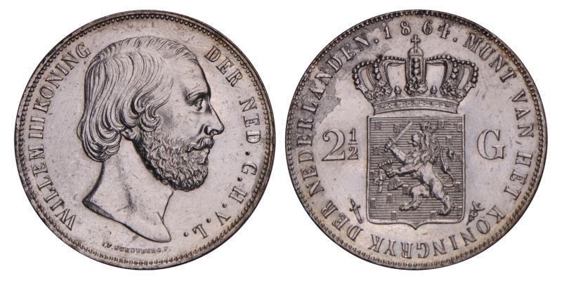 2½ Gulden Willem III 1864. FDC.