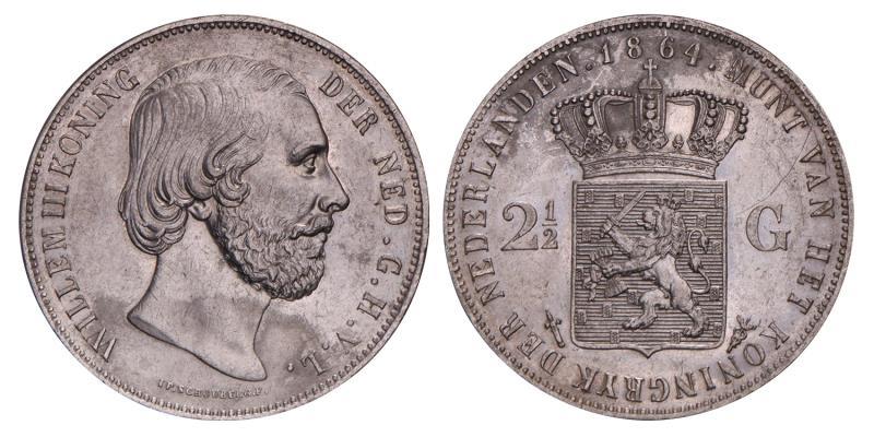 2½ Gulden Willem III 1864. Prachtig.