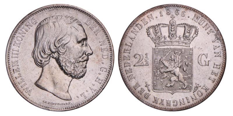 2½ Gulden Willem III 1866. Zeer Fraai / Prachtig.