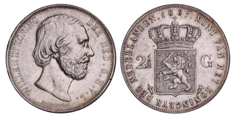 2½ Gulden Willem III 1867. Zeer Fraai / Prachtig.
