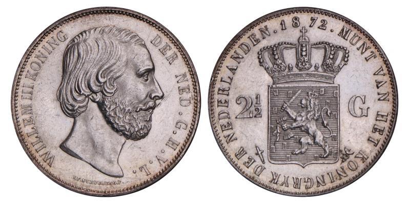 2½ Gulden Willem III 1872. Prachtig +.