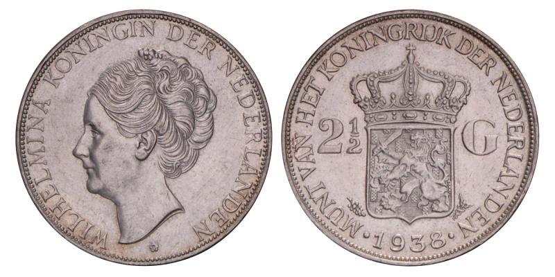 2½ Gulden Wilhelmina 1938 grofhaar. FDC.