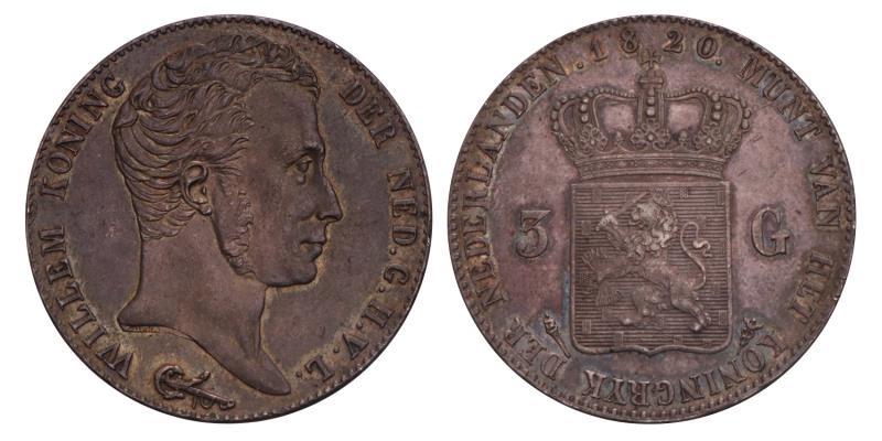 3 Gulden Willem I 1820 U. Prachtig / FDC.