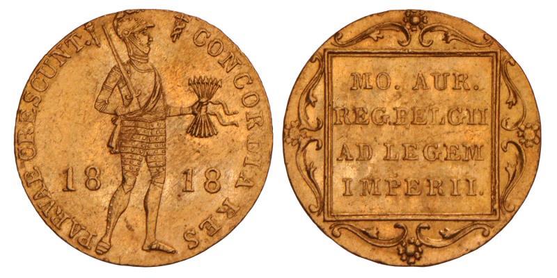 Gouden dukaat Willem I 1818 U. Prachtig / FDC.