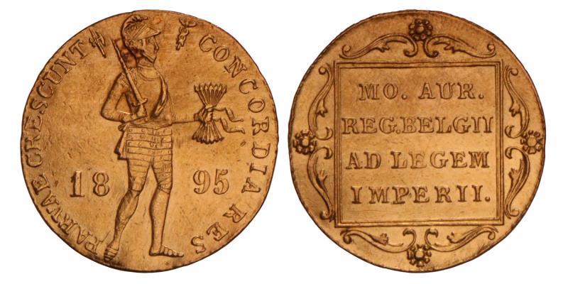 Gouden dukaat Wilhelmina 1895. Zeer Fraai +.