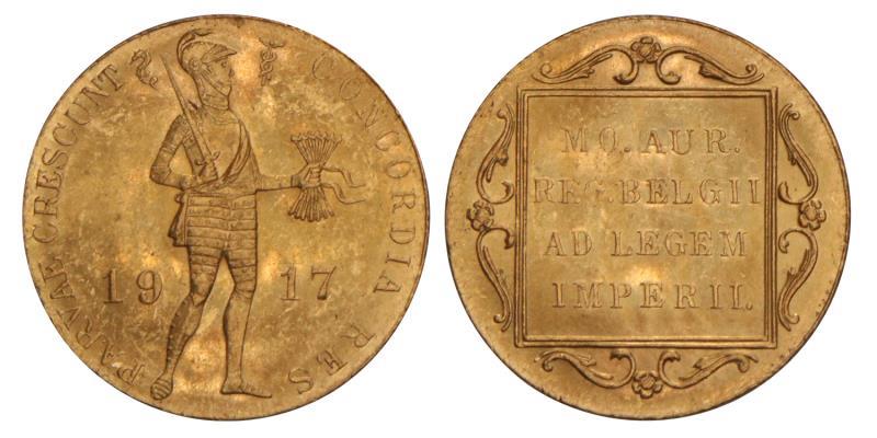 Gouden dukaat Wilhelmina 1917. FDC.